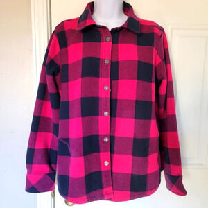 Orvis Pink Buffalo Plaid Fleece Lined Shirt Shacket L